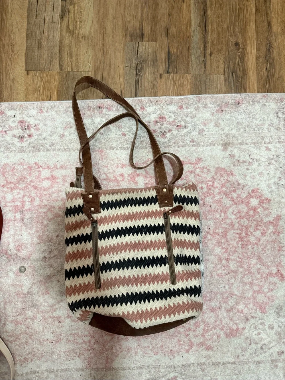 MYRA Leather-Trim Wool & Haircalf Tote Bag in Brown and Black